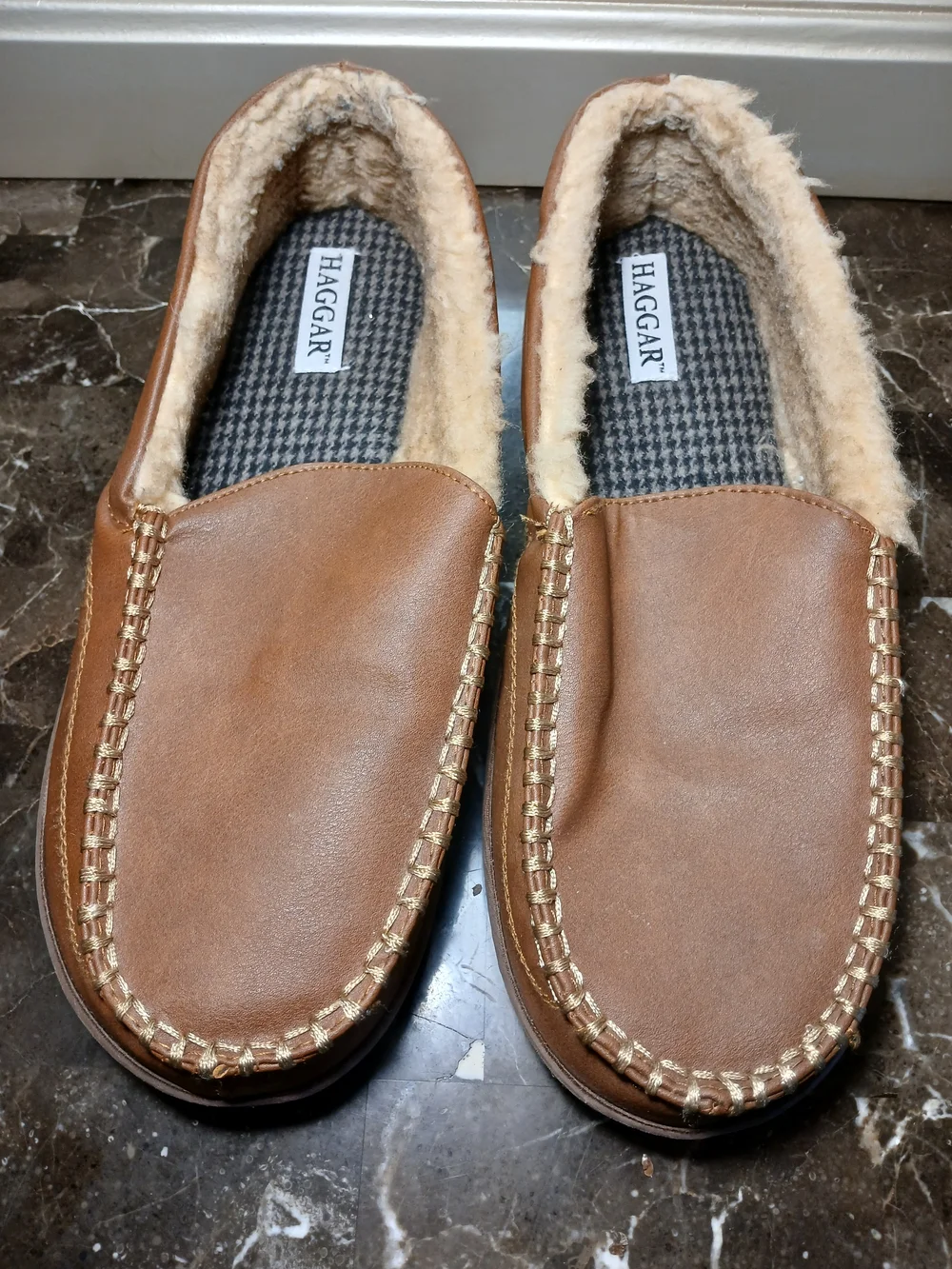 Haggar Men's Brown Faux-Leather Fleece-Lined Slip-On Moccasins